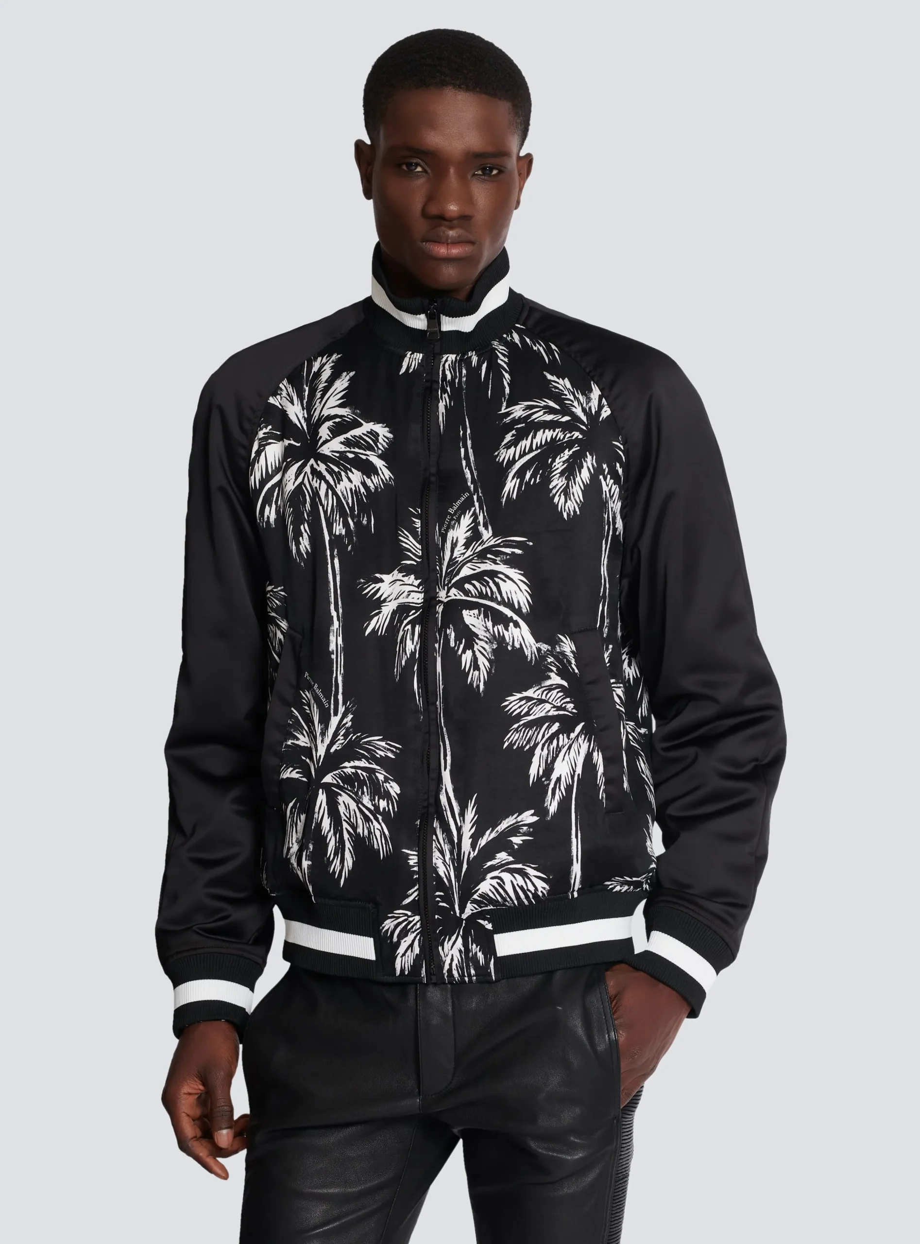 Printed Satin Palm Tree Bomber Jacket-Balmain Clearance