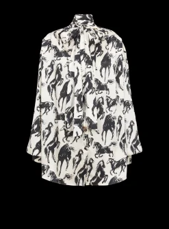 Printed Silk Shirt With Tie Neck-Balmain Shop