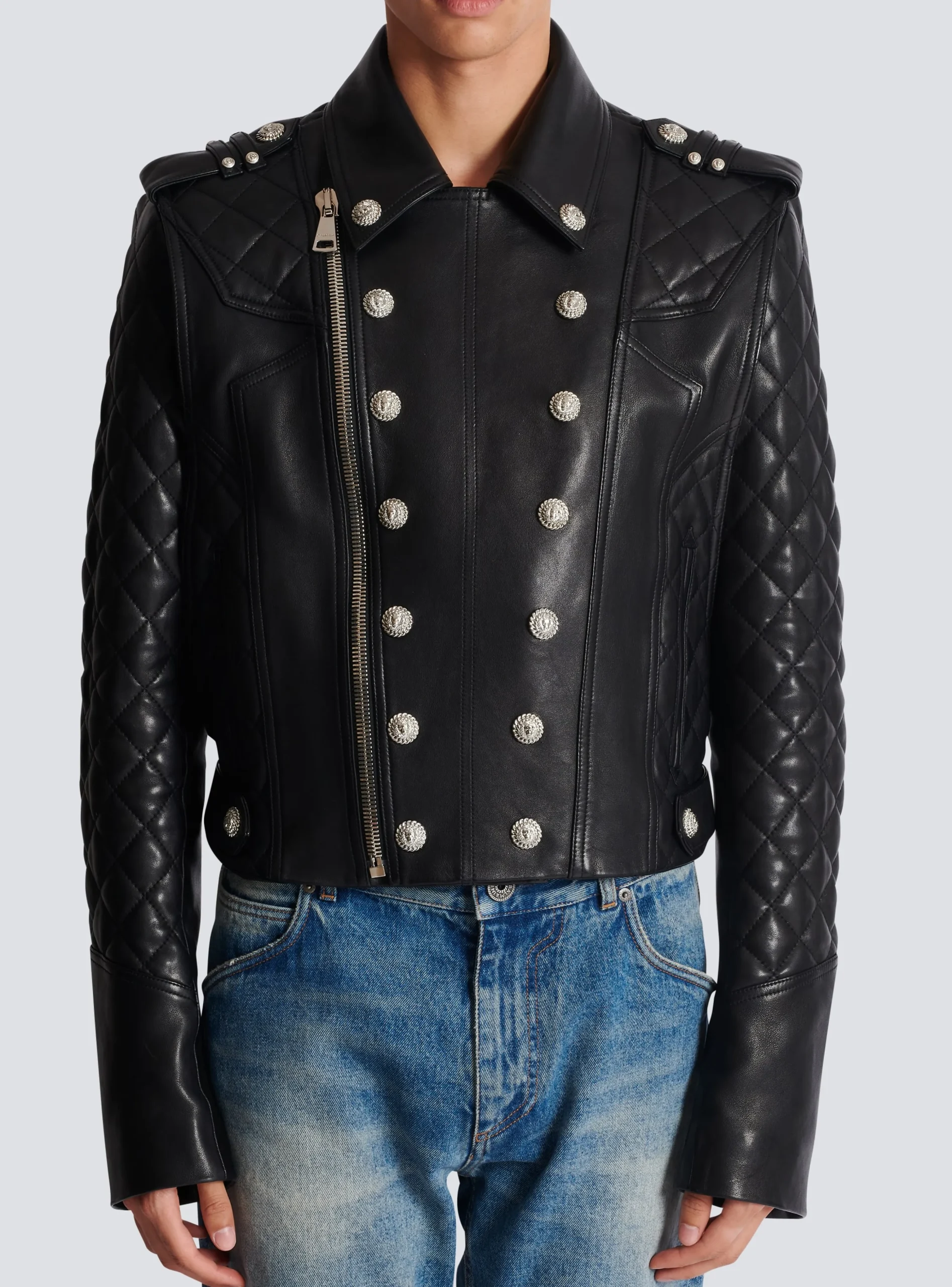 Quilted Leather Biker Jacket-Balmain Online