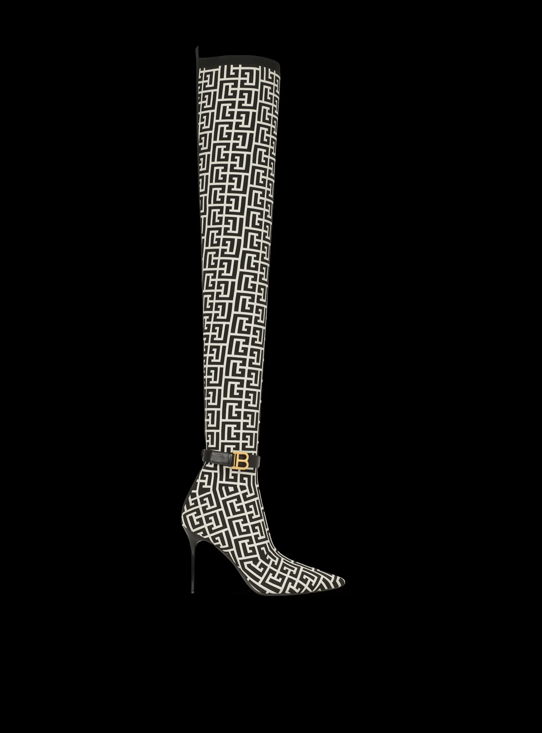Raven Monogrammed Knit Thigh-high Boots-Balmain Clearance