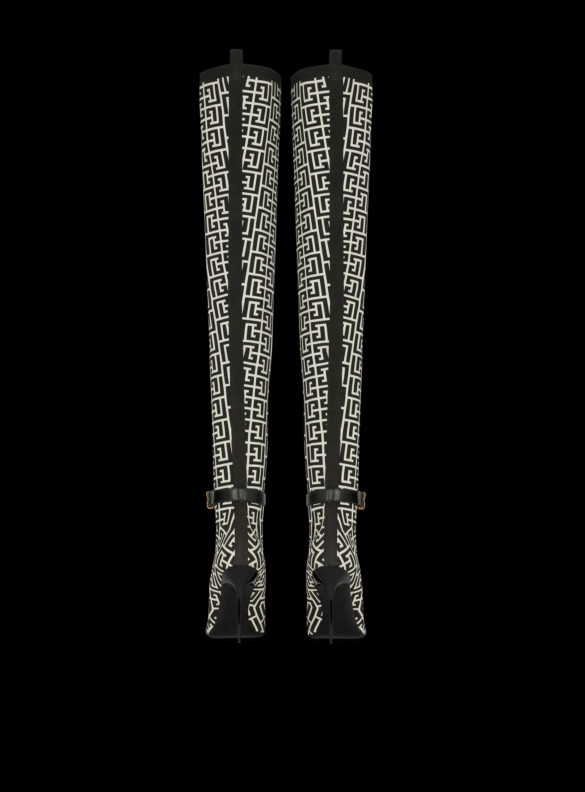 Raven Monogrammed Knit Thigh-high Boots-Balmain Clearance