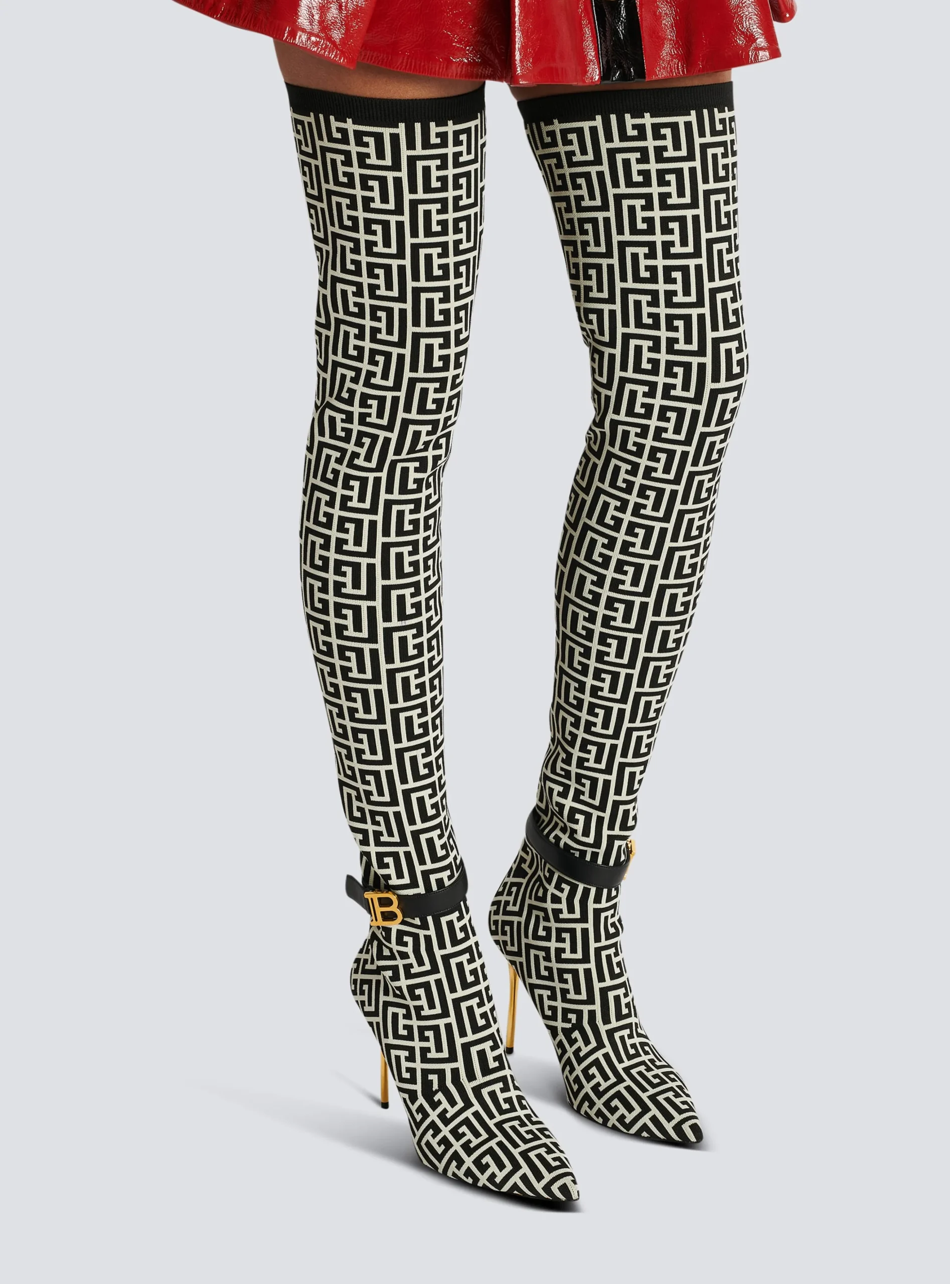 Raven Monogrammed Knit Thigh-high Boots-Balmain Clearance