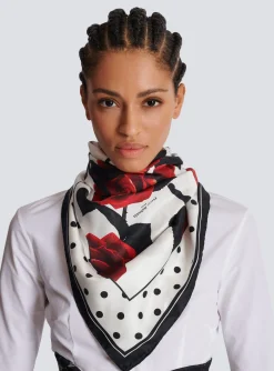 Roses And Polka Dots Printed Silk Scarf-Balmain Hot