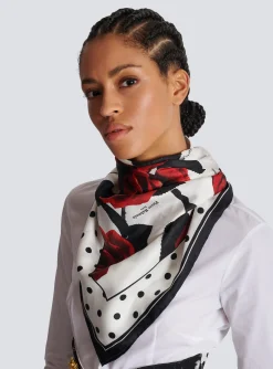 Roses And Polka Dots Printed Silk Scarf-Balmain Hot