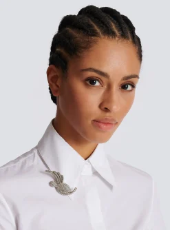 Rhinestone And Palladium Swallow Brooch-Balmain Flash Sale