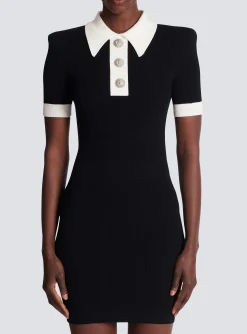 Ribbed Knit Polo Dress-Balmain Outlet