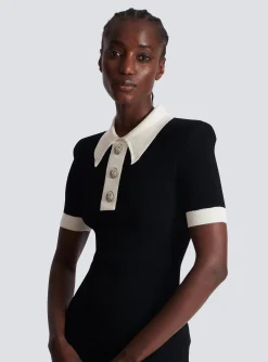 Ribbed Knit Polo Dress-Balmain Outlet