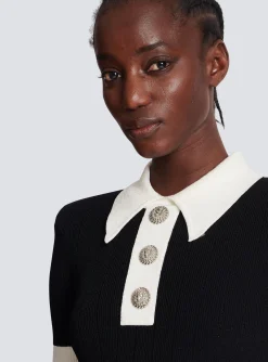 Ribbed Knit Polo Dress-Balmain Outlet