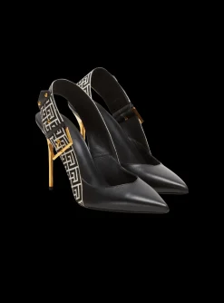 Ruby Monogrammed Leather Slingbacks-Balmain Discount