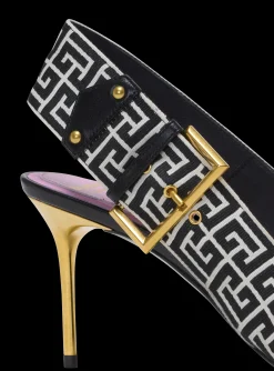 Ruby Stiletto Slingbacks In Calfskin And PB Labyrinth Canvas-Balmain New