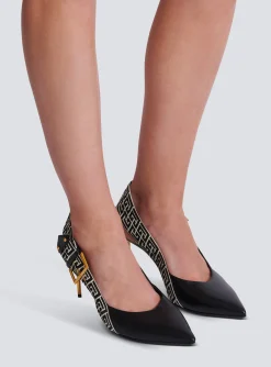 Ruby Stiletto Slingbacks In Calfskin And PB Labyrinth Canvas-Balmain New