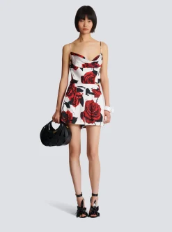 Satin Shorts With Roses Print-Balmain Outlet