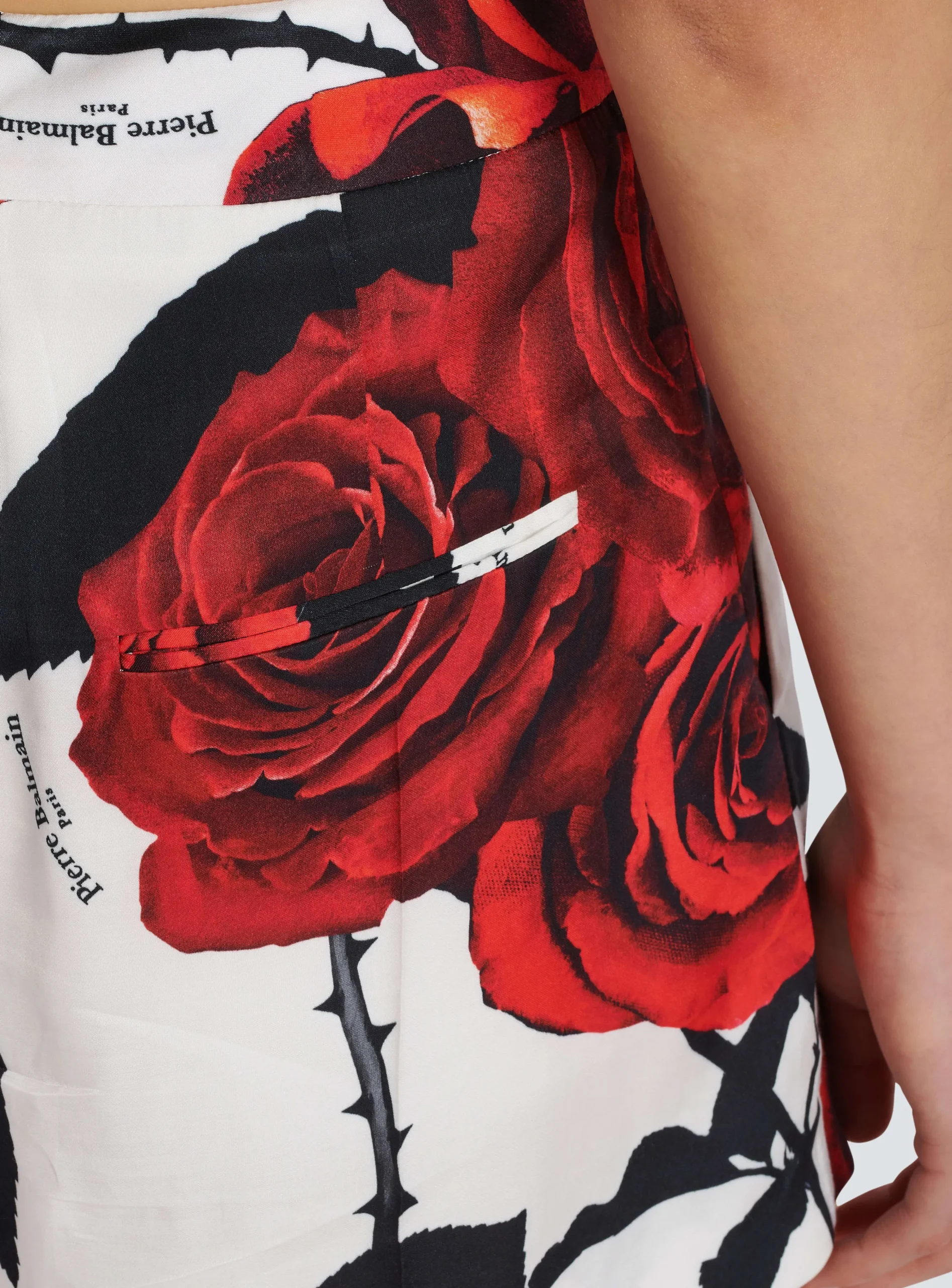 Satin Shorts With Roses Print-Balmain Outlet