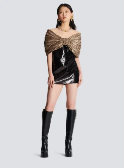 Sequinned Dress With Oversized Bow-Balmain Flash Sale