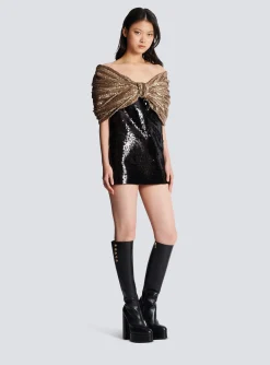 Sequinned Dress With Oversized Bow-Balmain Flash Sale