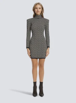 Short Bicolor Jacquard Knit Dress With Monogram-Balmain Discount
