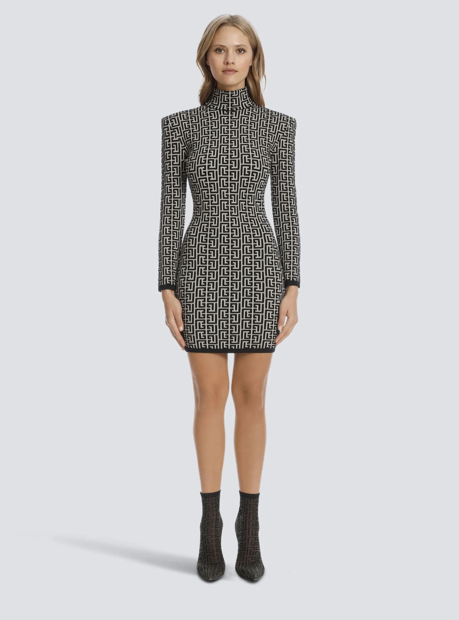 Short Bicolor Jacquard Knit Dress With Monogram-Balmain Discount