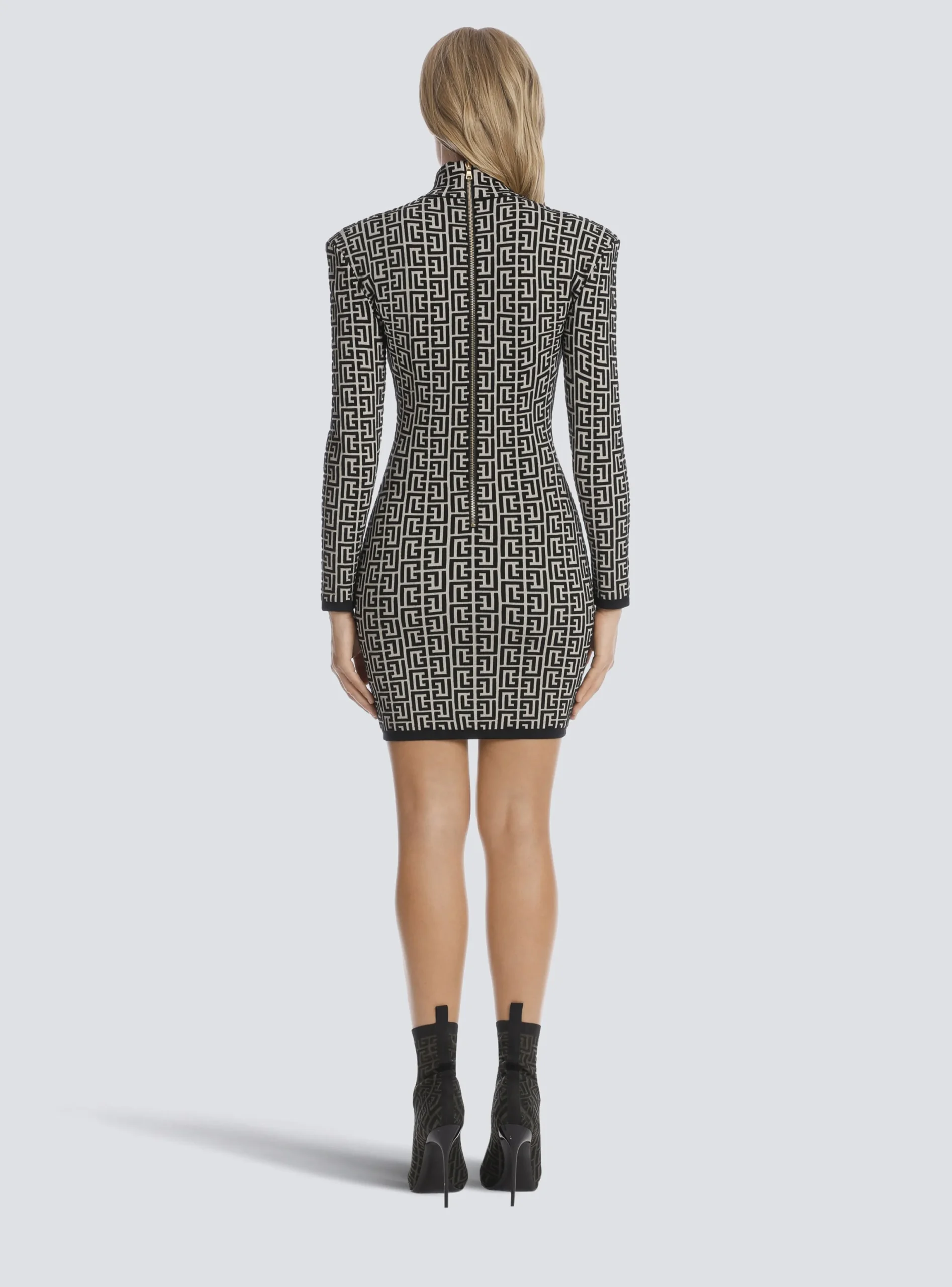 Short Bicolor Jacquard Knit Dress With Monogram-Balmain Discount