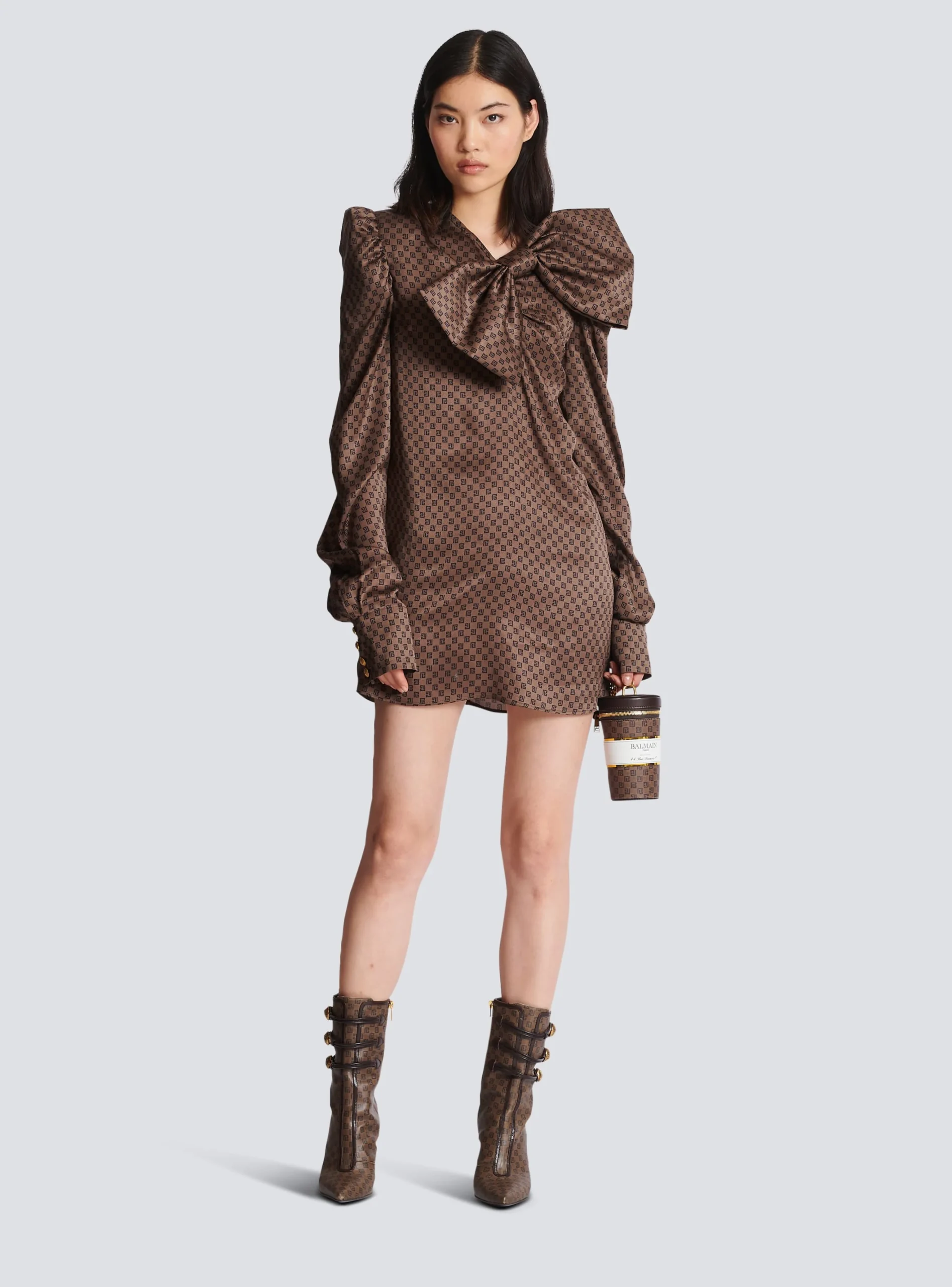 Short Dress With A Large Bow And Mini Monogram Print-Balmain Best