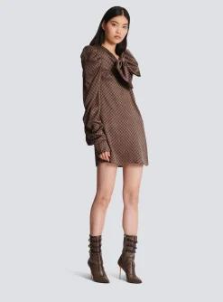 Short Dress With A Large Bow And Mini Monogram Print-Balmain Best