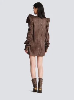 Short Dress With A Large Bow And Mini Monogram Print-Balmain Best