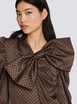 Short Dress With A Large Bow And Mini Monogram Print-Balmain Best