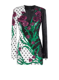 Short Embroidered Roses And Polka Dots Dress-Balmain Discount