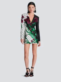 Short Embroidered Roses And Polka Dots Dress-Balmain Discount