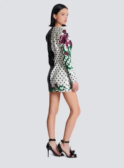 Short Embroidered Roses And Polka Dots Dress-Balmain Discount