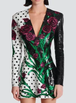 Short Embroidered Roses And Polka Dots Dress-Balmain Discount