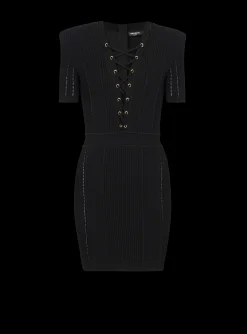 Short Fine Ribbed Knit Dress-Balmain Discount