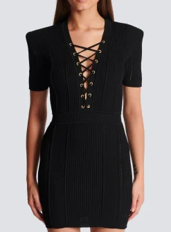 Short Fine Ribbed Knit Dress-Balmain Discount