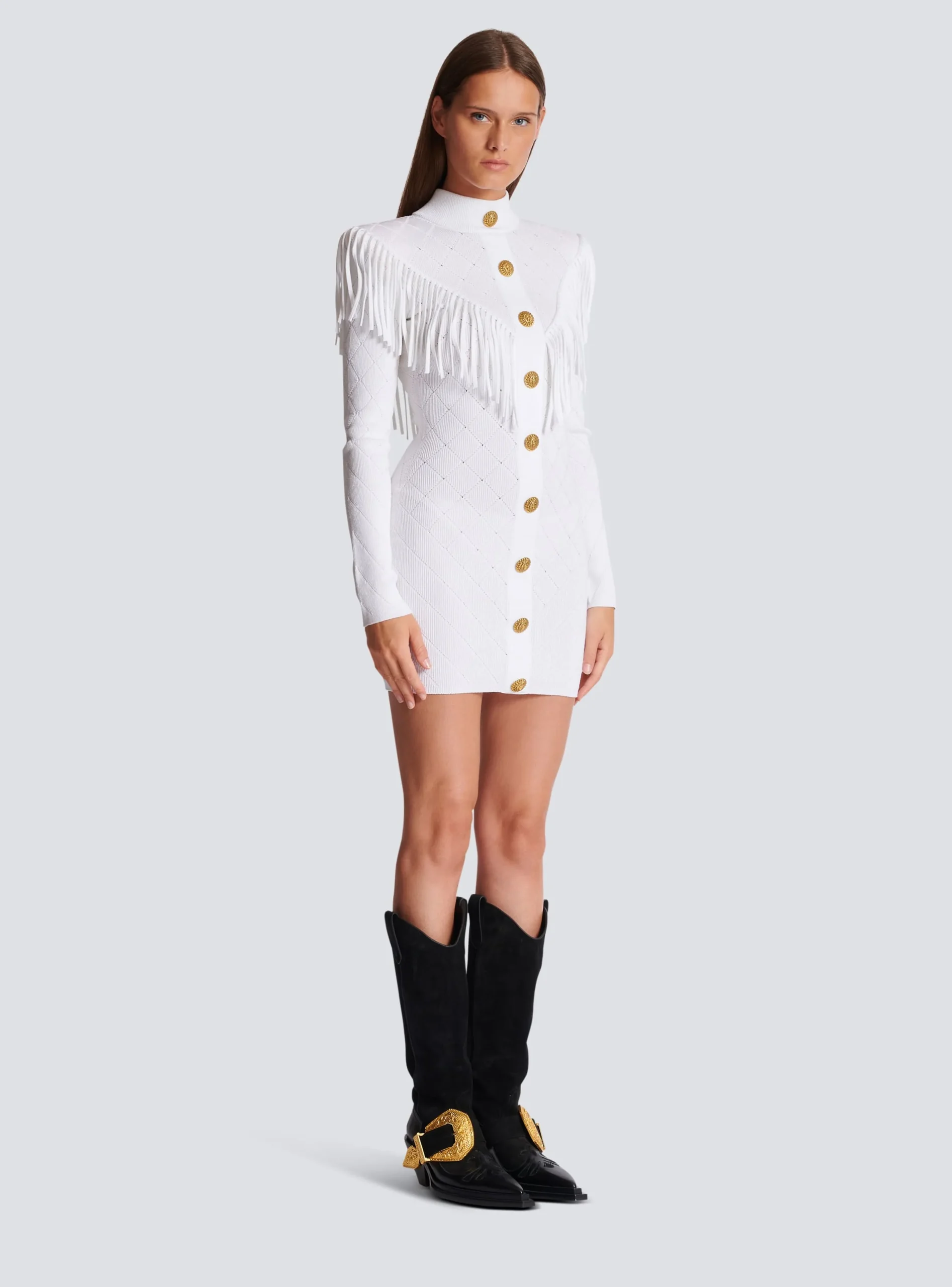Short Fringed Fine Knit Dress-Balmain Sale