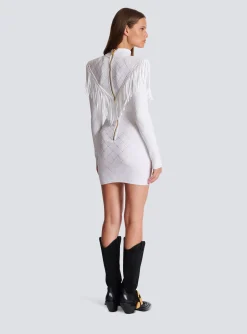 Short Fringed Fine Knit Dress-Balmain Sale