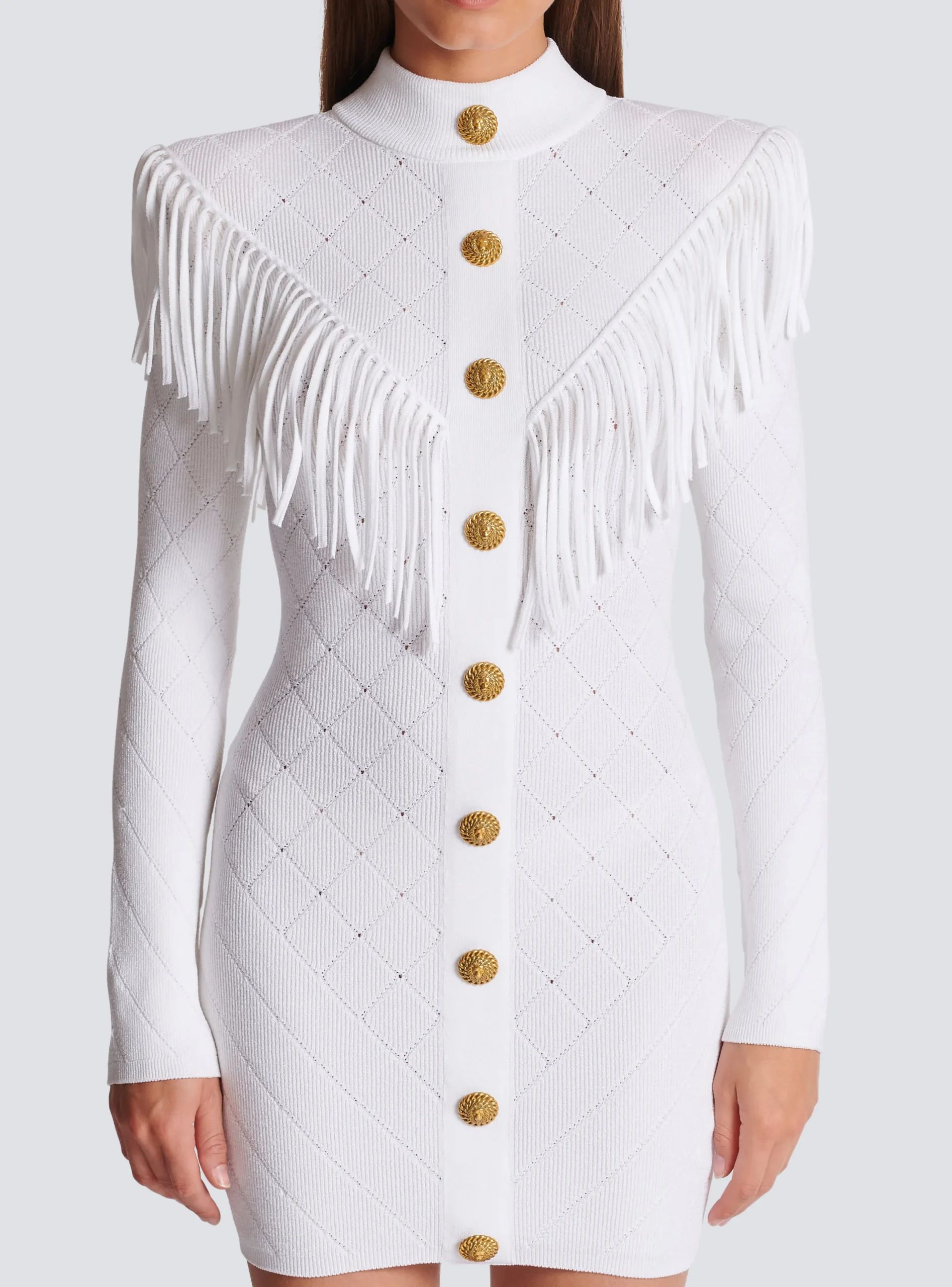 Short Fringed Fine Knit Dress-Balmain Sale