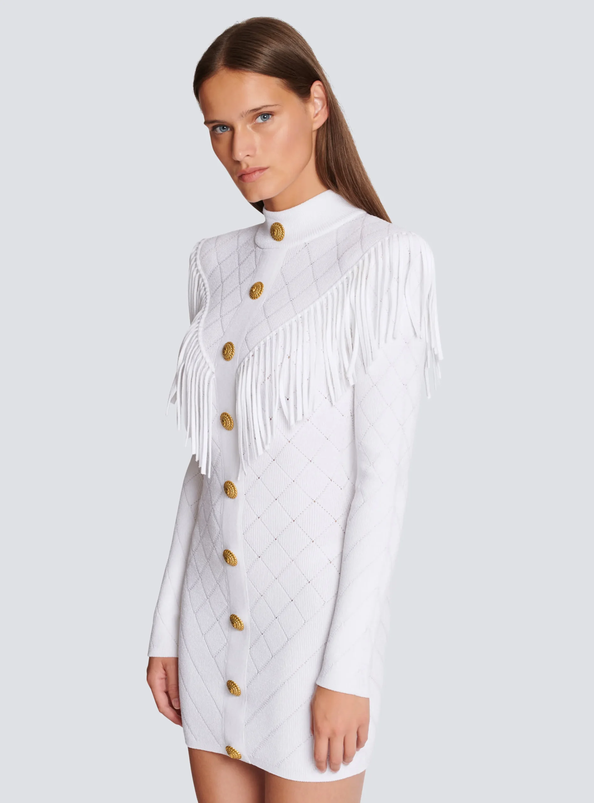 Short Fringed Fine Knit Dress-Balmain Sale