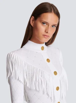 Short Fringed Fine Knit Dress-Balmain Sale