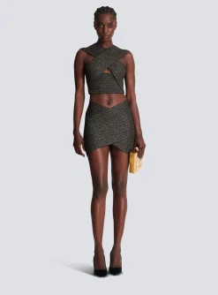Short Knit Skirt With Stripes-Balmain Outlet