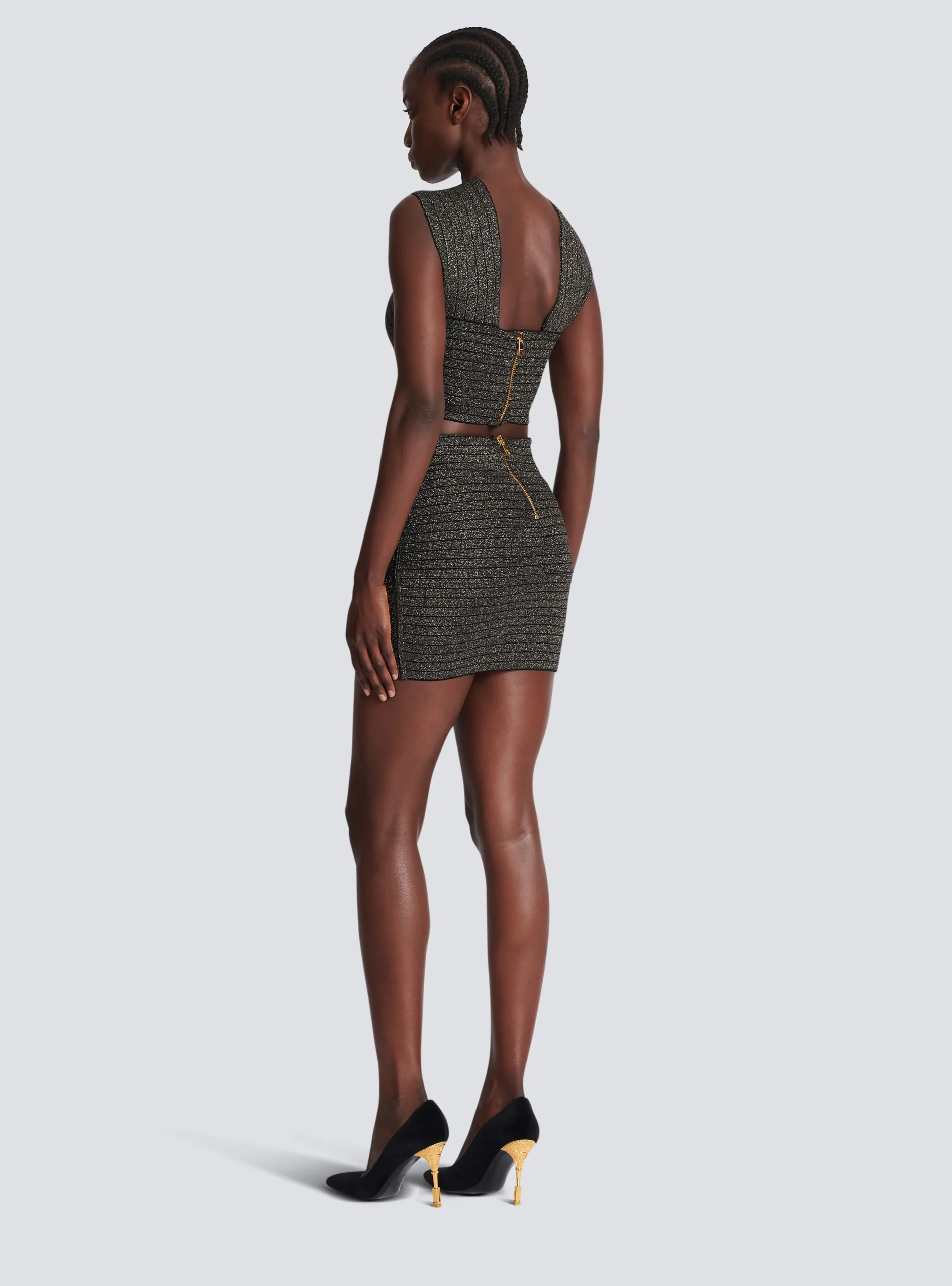 Short Knit Skirt With Stripes-Balmain Outlet