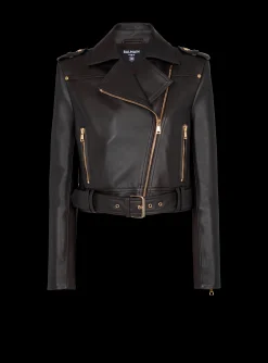 Short Leather Biker Jacket-Balmain Best Sale