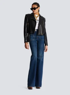 Short Leather Biker Jacket-Balmain Best Sale