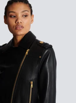 Short Leather Biker Jacket-Balmain Best Sale