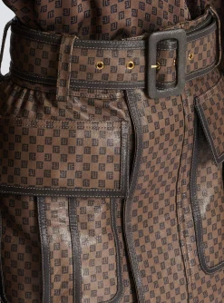 Short Leather Skirt With Mini Monogram Print-Balmain Cheap