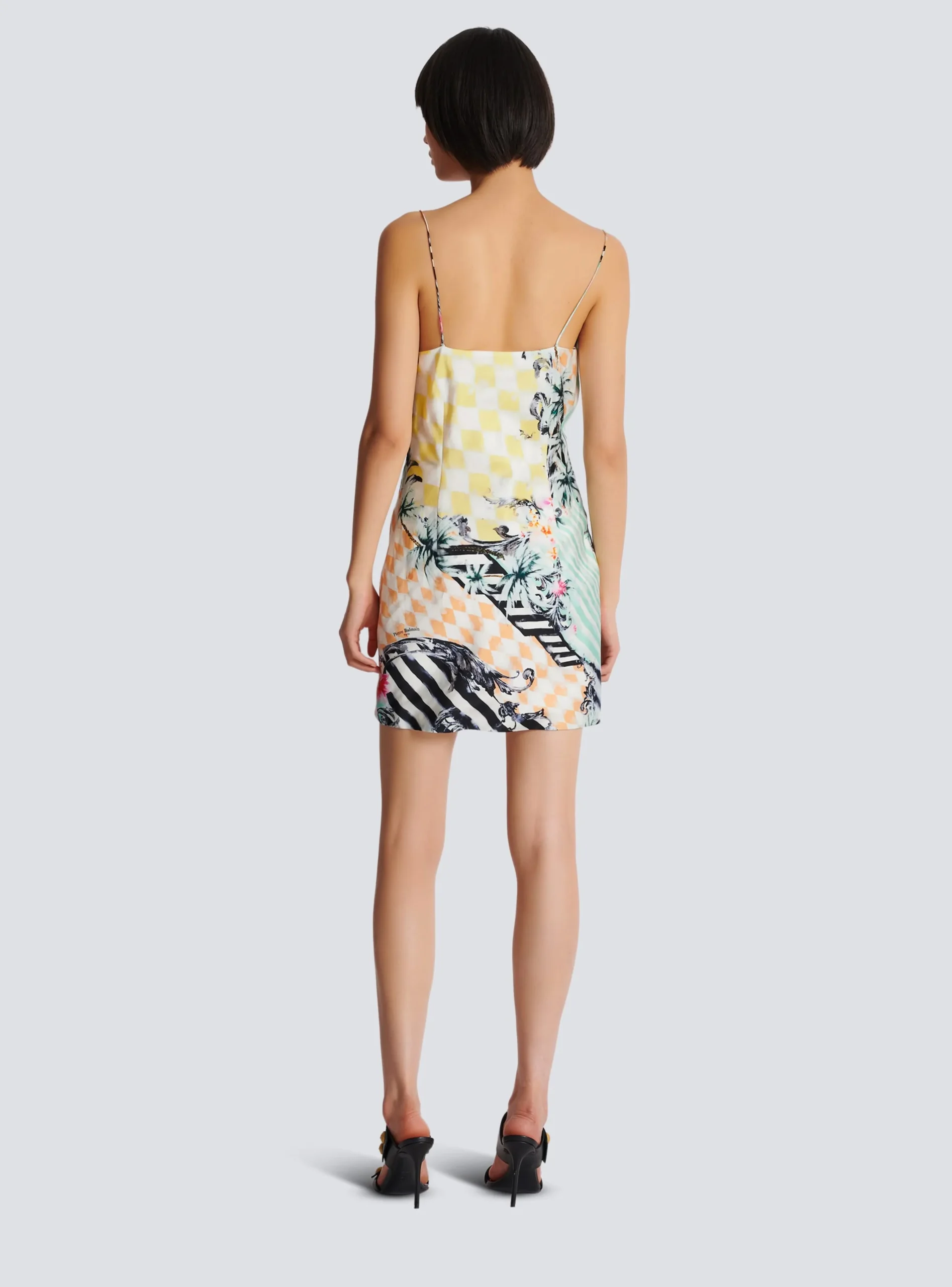 Short Satin Slip Dress With Baroque Print-Balmain Best Sale