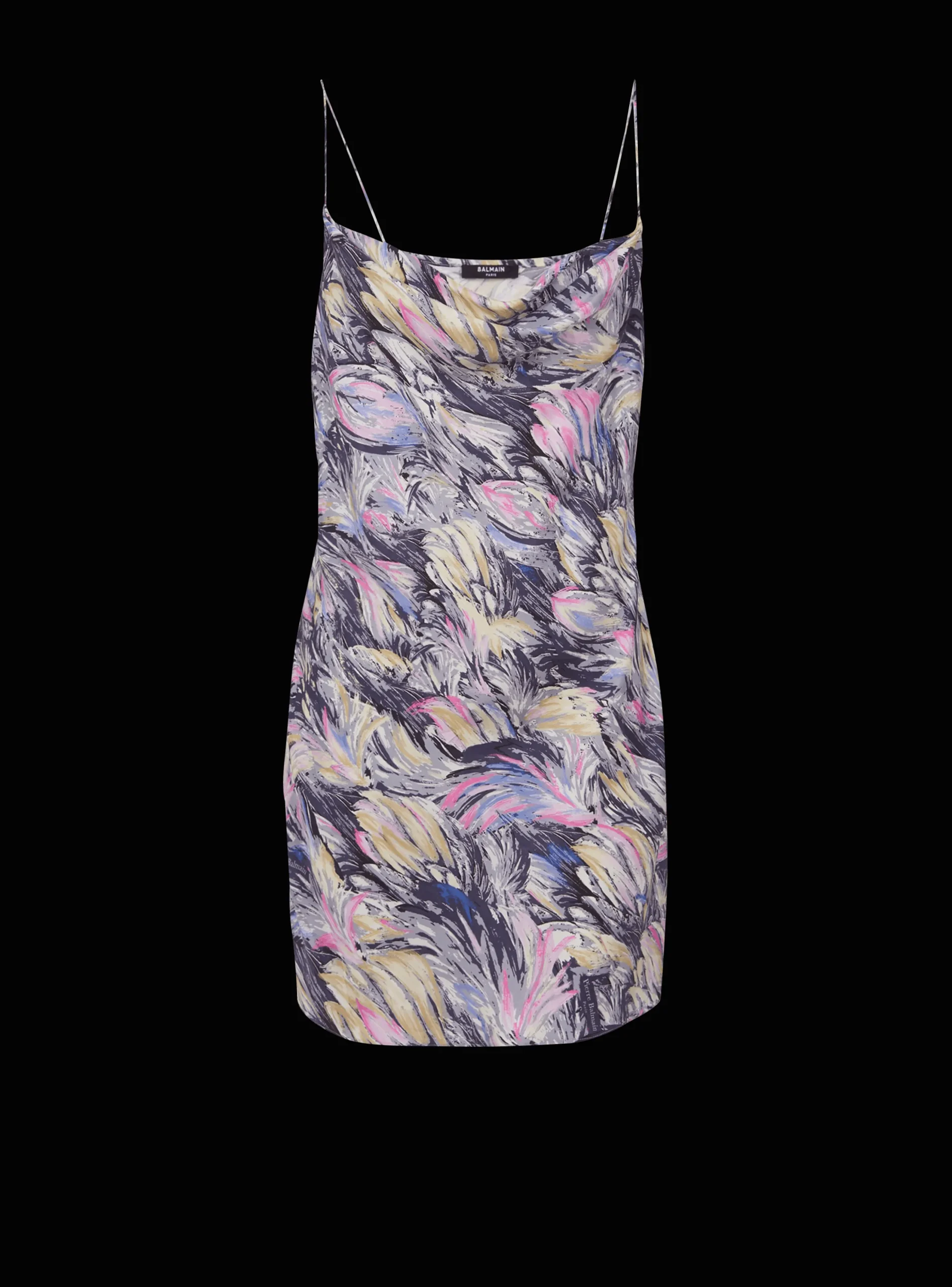 Short Satin Slip Dress With Feather Print-Balmain Clearance