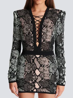 Short Snakeskin Jacquard Dress-Balmain Clearance