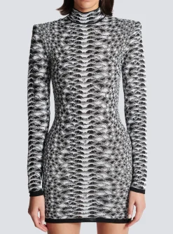 Short Snakeskin Textured Knit Dress-Balmain Online