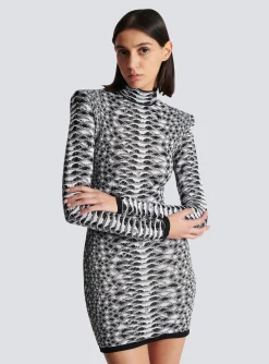 Short Snakeskin Textured Knit Dress-Balmain Online