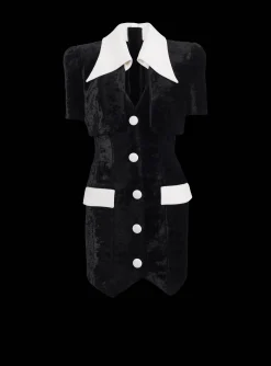 Short Structured Dress In Velvet And Crepe-Balmain Outlet