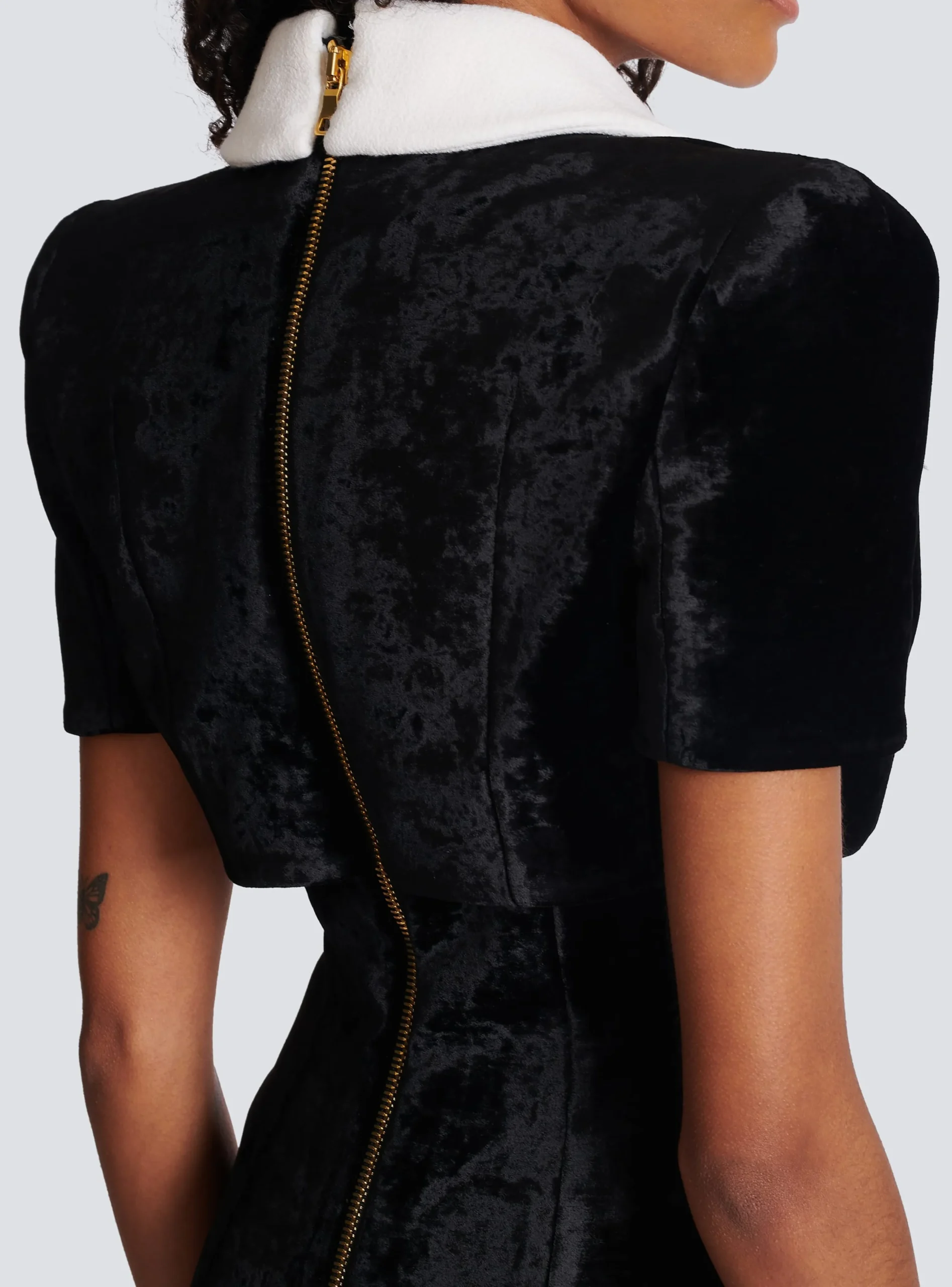 Short Structured Dress In Velvet And Crepe-Balmain Outlet